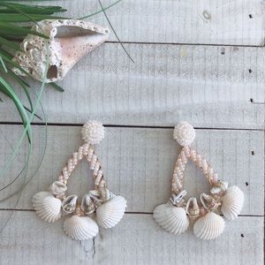 Shell Pearl Bead Dangle Earrings (J18)